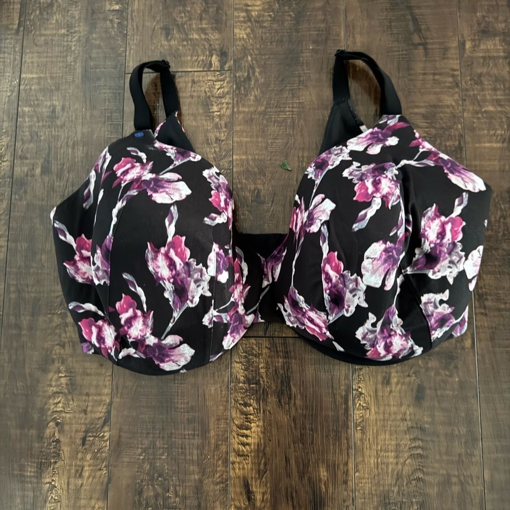 Cacique Black and Purple Floral Bra - Picture 3 of 4